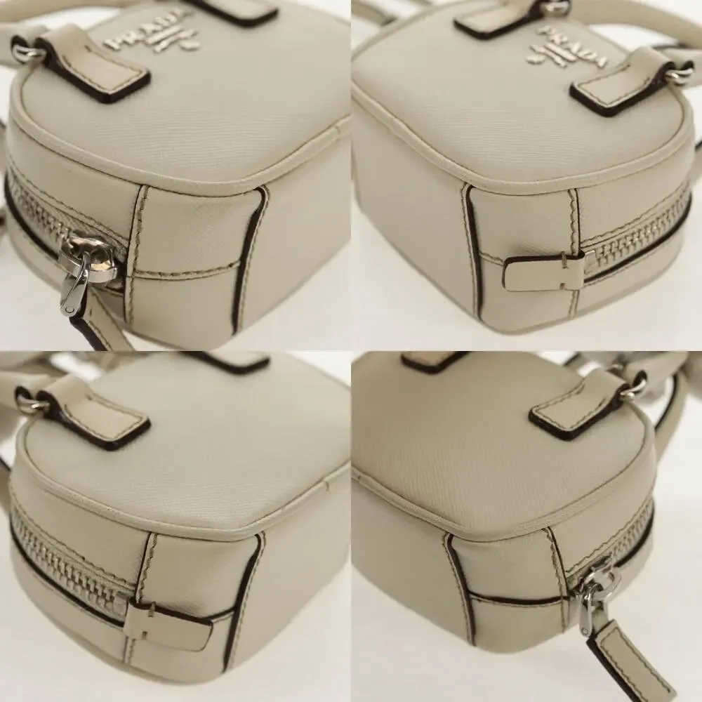 Prada Pouch Saffiano Ivory Silver White